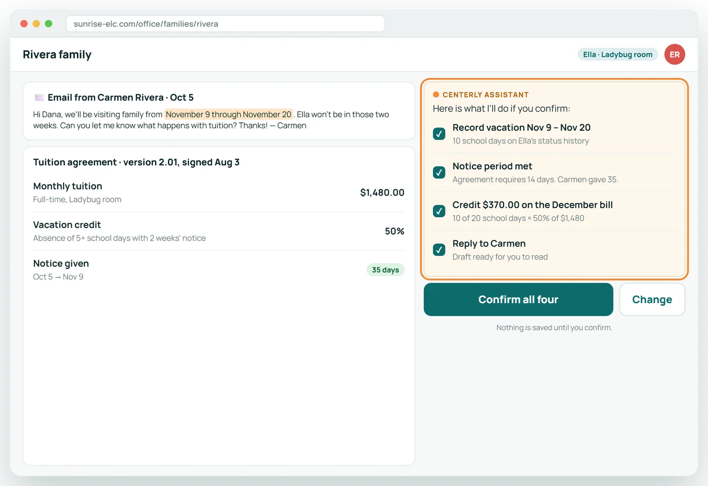 Paste a parent's email. Billing follows.
