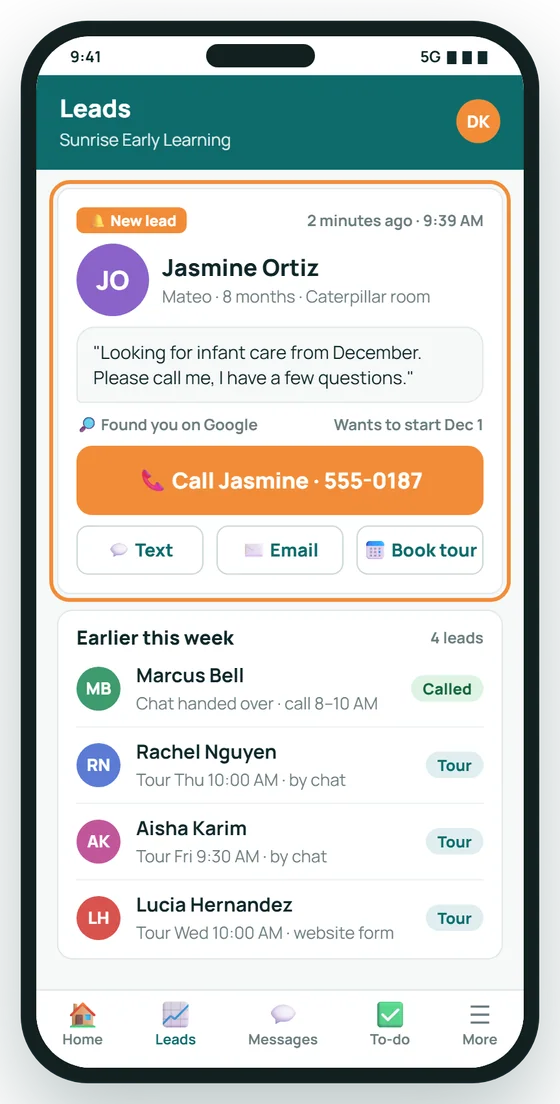 A new lead, and one tap to call back