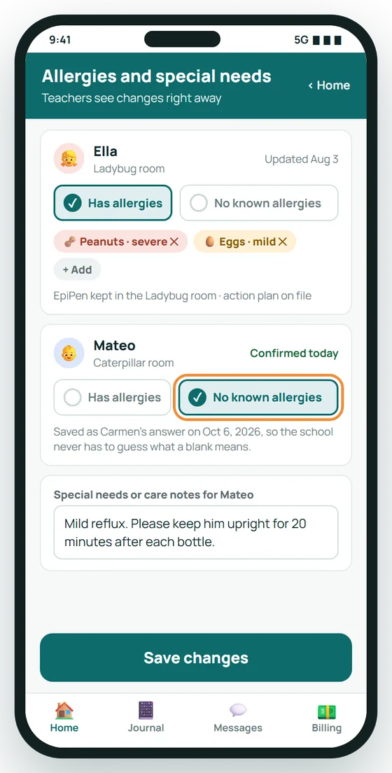 Allergies confirmed, never assumed
