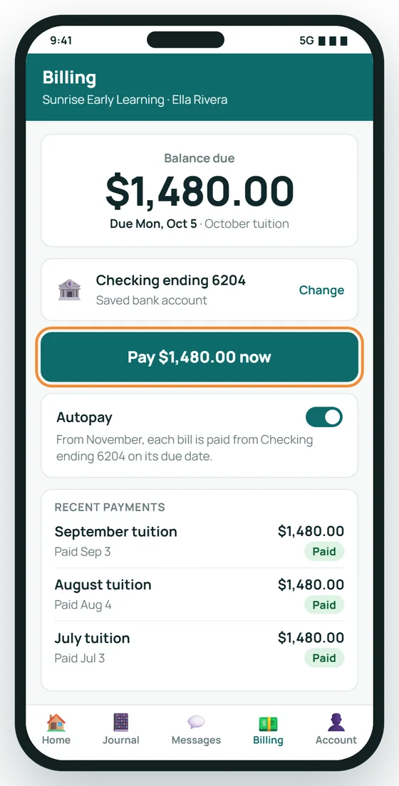 Parents pay in two taps