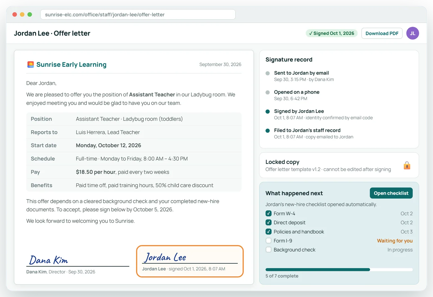 Offer letters, signed online